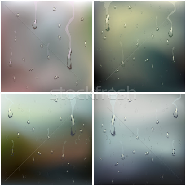 Wet Glass Set Vector. Water Drops. Pure Droplets Condensed. Clear Vapor Water Bubbles. Rain Drops. S Stock photo © pikepicture