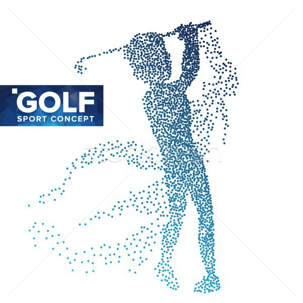Golf Player Silhouette Vector. Grunge Halftone Dots. Golf Athlete In Action. Flying Particles. Sport Stock photo © pikepicture