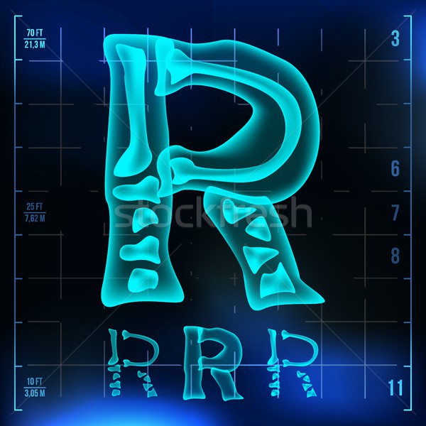 R Letter Vector. Capital Digit. Roentgen X-ray Font Light Sign. Medical Radiology Neon Scan Effect.  Stock photo © pikepicture