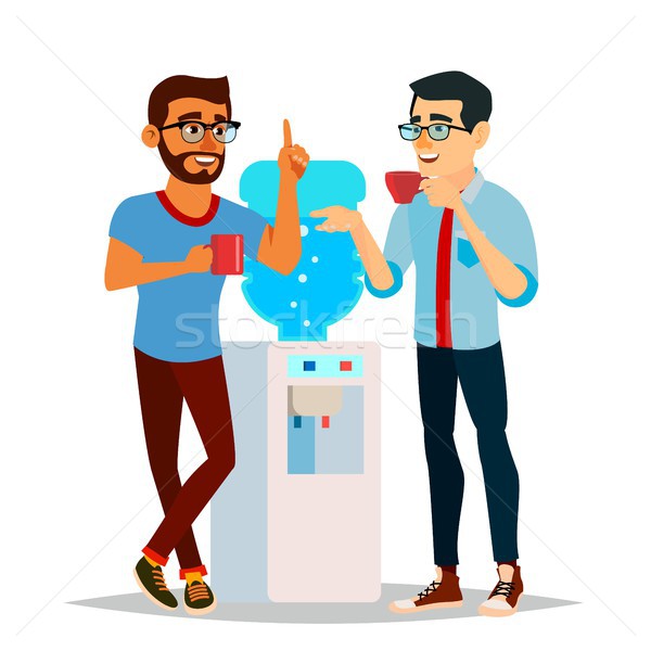 Water Cooler Gossip Vector. Modern Office Water Cooler. Laughing Friends, Office Colleagues Men Talk Stock photo © pikepicture
