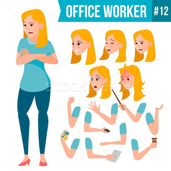 Office Worker Vector. Woman. Happy Clerk, Servant, Employee. Business Human. Face Emotions, Various  Stock photo © pikepicture