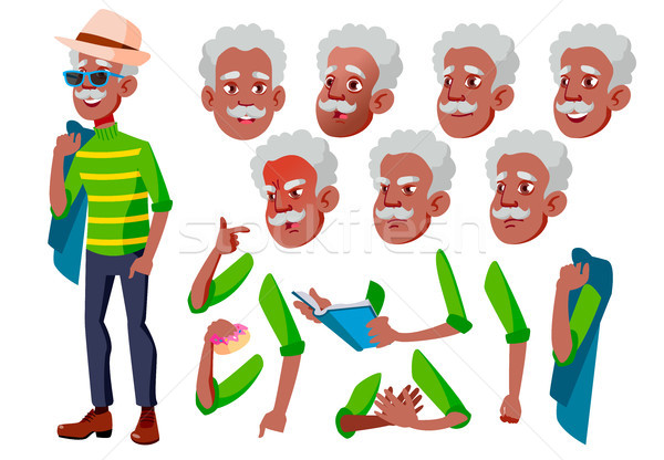 Old Man Vector. Senior Person. Black. Afro American. Aged, Elderly People. Adult People. Casual. Fac Stock photo © pikepicture