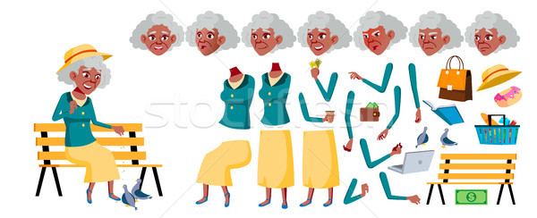 Old Woman Vector. Senior Person Portrait. Black. Afro American. Elderly People. Aged. Animation Crea Stock photo © pikepicture