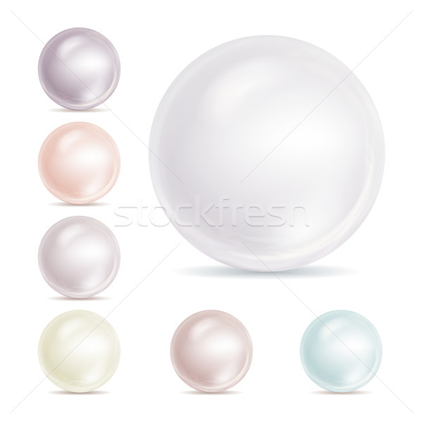 Realistic Pearls Isolated Vector. Set 3d Shiny Oyster Pearl Ball For Luxury Accessories. Sphere Shin Stock photo © pikepicture