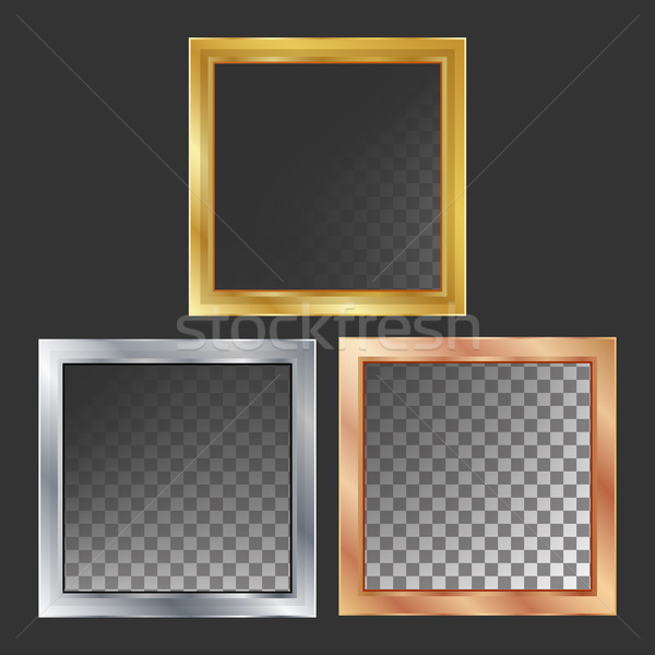 Gold, Silver, Bronze, Copper Metal Frames Vector. Square. Realistic Metallic Plates Illustration Stock photo © pikepicture