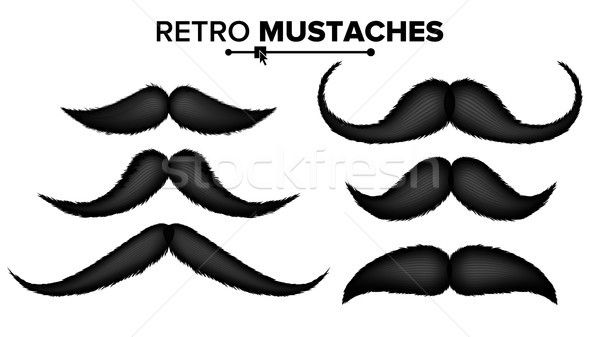 Hair Mustaches Set Vector. Barber Shop. Funny Curly Black Mustache. Isolated On White Illustration Stock photo © pikepicture