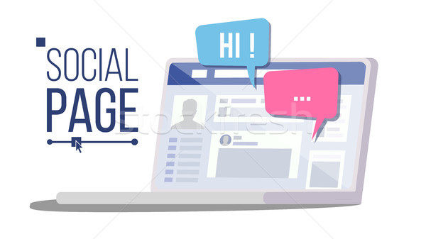 Social Page On Laptop Vector. Speech Bubbles. Social Personal Profile Account. Isolated Flat Illustr Stock photo © pikepicture