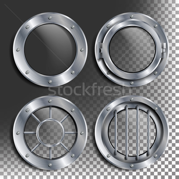 Silver Porthole Vector. Round Metal Window With Rivets. Bathyscaphe Ship Frame Design Element, Rocke Stock photo © pikepicture