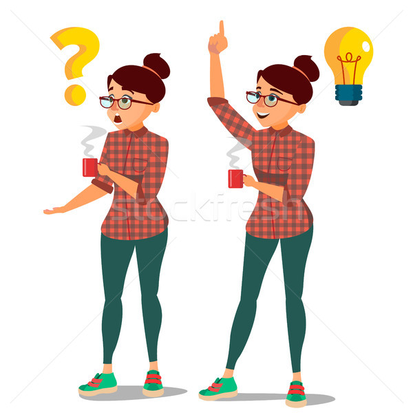 Woman Solving Problem Vector. Problem Solution, Secret Discovery. Career Success. reative Project Id Stock photo © pikepicture