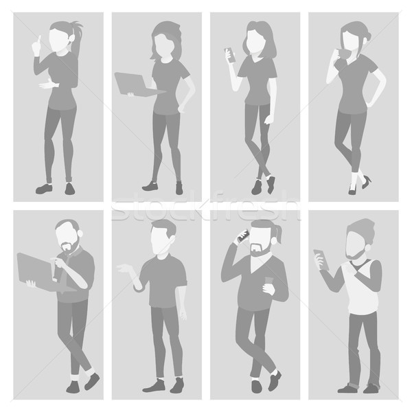 Default Placeholder Avatar Set Vector. Profile Gray Picture. Full Length Portrait. Man, Woman Photo. Stock photo © pikepicture