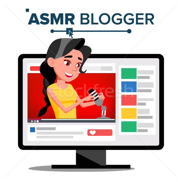 ASMR Blogger Channel Vector. Woman. Relax Effect. Insomnia Concept. Popular Video Streamer Blogger.  Stock photo © pikepicture