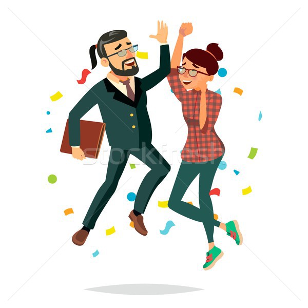 Business Couple Jumping Vector. Man And Woman. Objective Attainment, Achievement. Best Worker, Achie Stock photo © pikepicture