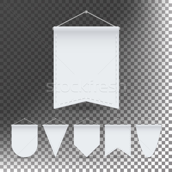 White Pennant Template Set Vector. Empty 3D Pennants Banners Blank. Different Forms. Illustration Is Stock photo © pikepicture