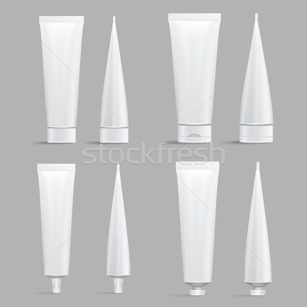 Cosmetic Tube Set. Vector Mock Up. Cosmetic, Cream, Shampoo, Tooth Paste, Glue White Plastic Tubes S Stock photo © pikepicture