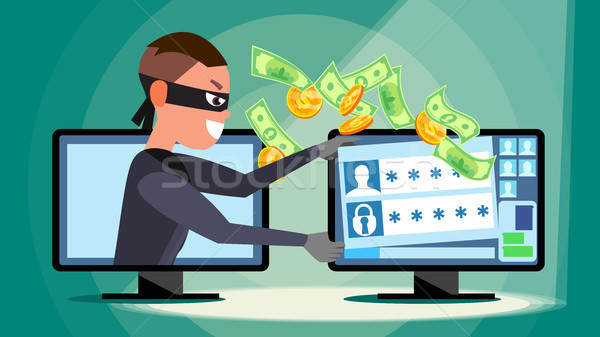 Stockfoto: Hacking · vector · hacker · personal · computer · creditcard