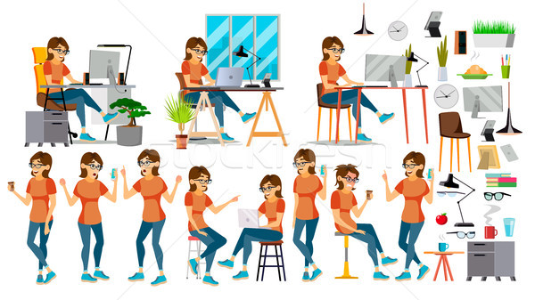 Business Woman Character Vector. In Action. IT Startup Business Company. Environment Process. Planni Stock photo © pikepicture