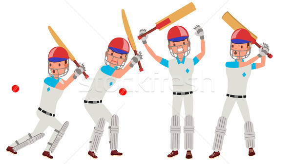 [[stock_photo]]: Cricket · joueur · vecteur · action · équipe · personnage