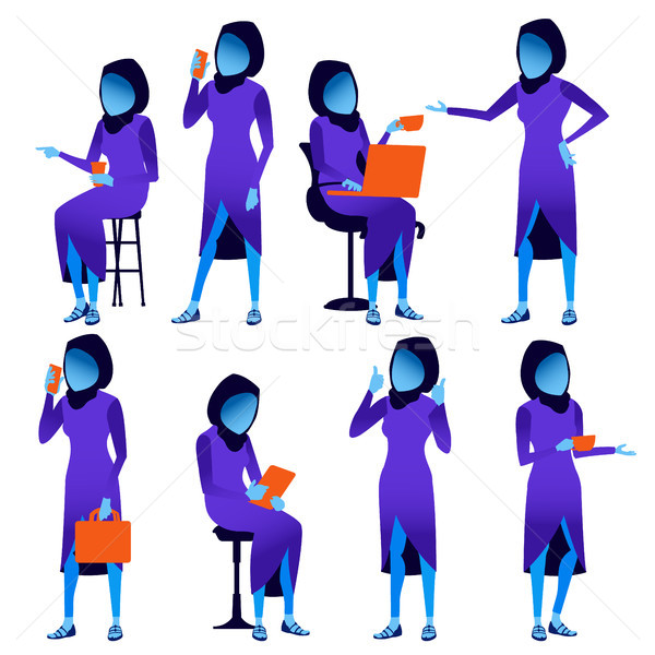 Woman Set Vector. Modern Gradient Colors. People Different Poses. Business Character. Beautiful Pers Stock photo © pikepicture