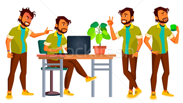 Office Indian Worker Vector. Adult Business Male. Successful Corporate Officer, Clerk, Servant. Scen Stock photo © pikepicture
