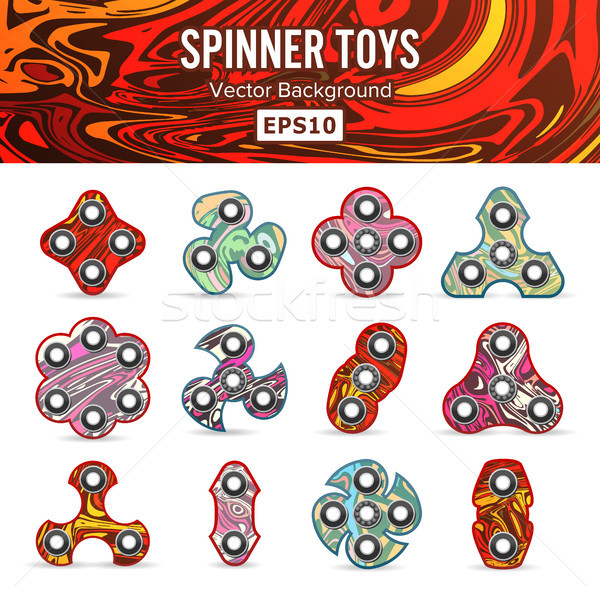 Hand spinner toys Set. Flat Vector Icons. Set Fidget Spinners. Different Colors. Trendy Toys For Str Stock photo © pikepicture
