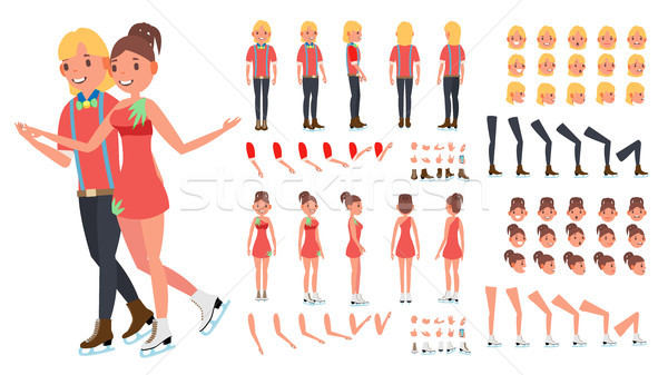 Figure Skating Couple Vector. Woman And Male. Ice Skating. Animated Character Creation Set. Full Len Stock photo © pikepicture