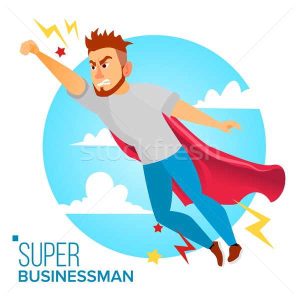 Super Businessman Character Vector. Red Cape. Business Man Flying To Success. Leadership Concept. Cr Stock photo © pikepicture