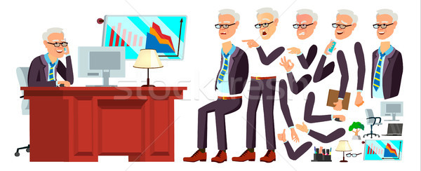 Old Office Worker Vector. Face Emotions, Various Gestures. Animation. Businessman Human. Modern Cabi Stock photo © pikepicture