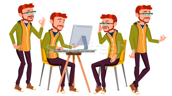 Office Worker Vector. Businessman Worker. Lifestyle. Animated Elements