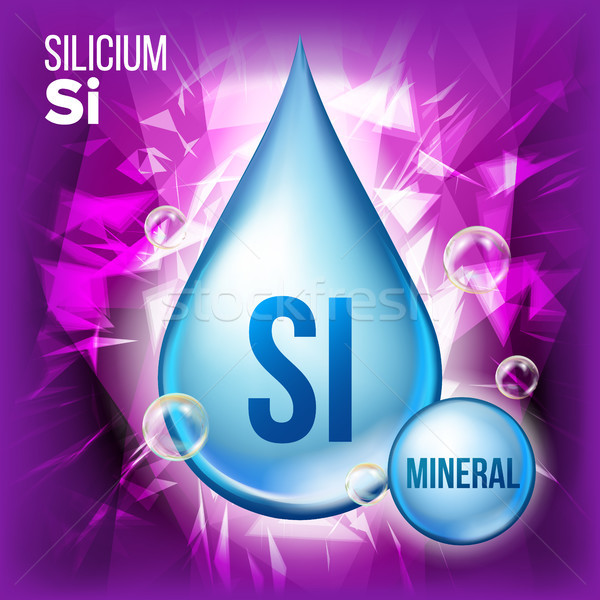 Si Silicium Vector. Mineral Blue Drop Icon. Vitamin Liquid Droplet Icon. Substance For Beauty, Cosme Stock photo © pikepicture