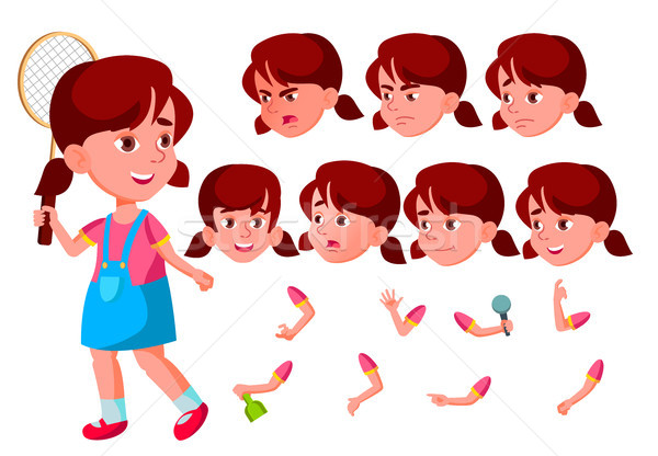 Girl, Child, Kid, Teen Vector. Happy Childhood. Abc. Face Emotions, Various Gestures. Animation Crea Stock photo © pikepicture