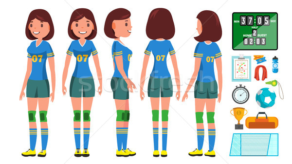 Handball Girl Player Female Vector. Match Competition. Running, Jumping. Cartoon Athlete Character I Stock photo © pikepicture