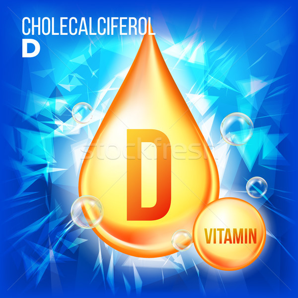 Vitamin D Cholecalciferol Vector. Vitamin Gold Oil Drop Icon. Organic Gold Droplet Icon. Drip 3D Com Stock photo © pikepicture