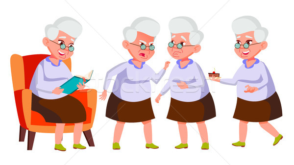 Old Woman Poses Set Vector. Elderly People. Senior Person. Aged. Beautiful Retiree. Life. Card, Adve Stock photo © pikepicture