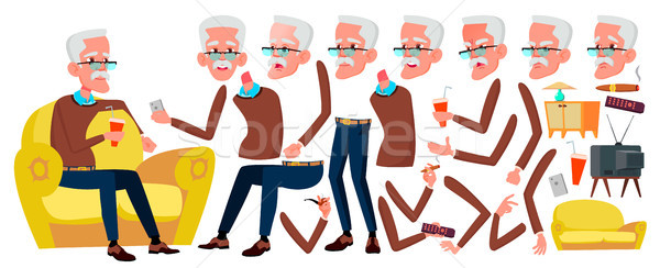 Old Man Vector. Senior Person Portrait. Elderly People. Aged. Animation Creation Set. Face Emotions, Stock photo © pikepicture
