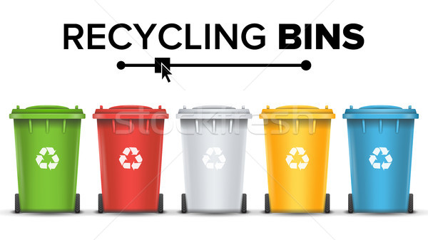 Recycling Bins Isolated Vector. Set Of Red, Green, Blue, Yellow, White Buckets. For Paper, Glass, Me Stock photo © pikepicture