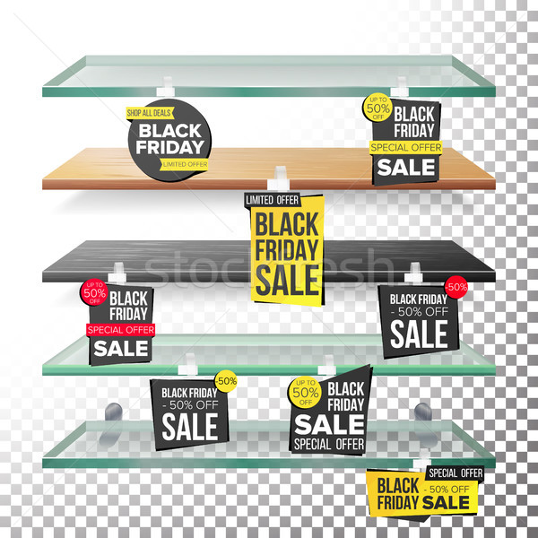 Supermarket Shelves, Black Friday Sale Advertising Wobblers Vector. Retail Sticker Concept. Black Fr Stock photo © pikepicture