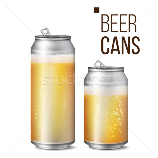 Beer Cans Isolated Vector. Light Bright, Bubble And Liquid. Macro Of Freshening Beer. Illustration Stock photo © pikepicture