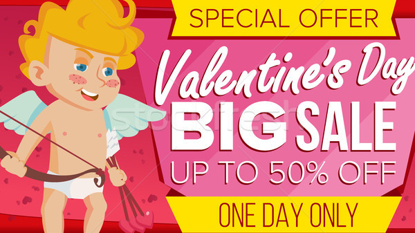 Valentine s Day Sale Banner Vector. Cute Cupid. Wallpaper, Flyer, Invitation, Poster, Brochure. Sale Stock photo © pikepicture