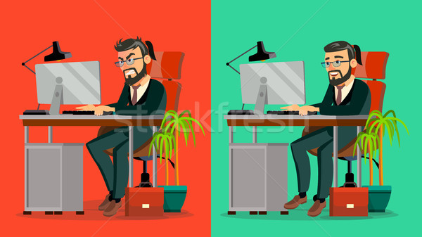 Stressed Out Boss Vector. Bearded CEO Working At Office. Stressful Work, Job. Tired Businessman. Per Stock photo © pikepicture