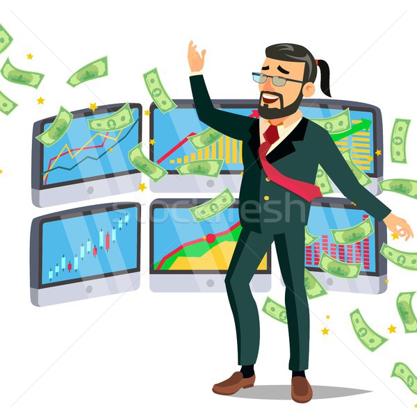 Foto stock: Dólar · lluvia · empresario · vector · ganador · efectivo