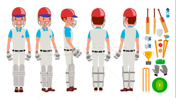 Professional Cricket Player Vector. Equipped Players. Pads, Bats, Helmet. Isolated On White Cartoon  Stock photo © pikepicture