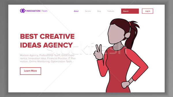 Modern Landing Page Concept Vector. Line Woman. Main Website Page Design. Digital Office. Modern Sty Stock photo © pikepicture