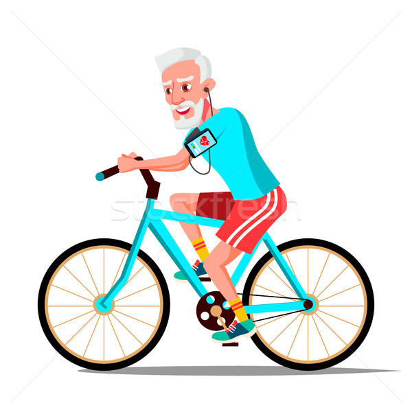 Old Man Riding On Bicycle Vector. Healthy Lifestyle. Bikes. Outdoor Sport Activity. Isolated Illustr Stock photo © pikepicture