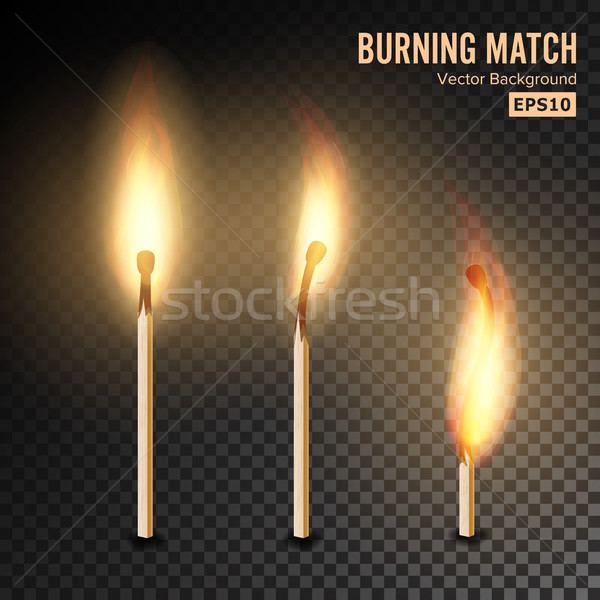 Réaliste brûlant match vecteur flamme transparence Photo stock © pikepicture