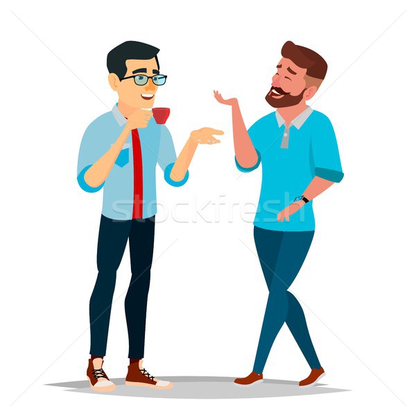 Talking Men Vector. Laughing Friends. Talking Colleagues. Communicating Male. Business Person. Teamw Stock photo © pikepicture