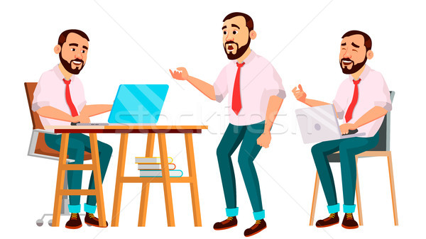 Office Worker Vector. Face Emotions, Various Gestures. Creation Set. Businessman Human. Modern Cabin Stock photo © pikepicture