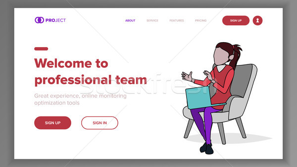 Professional Team Landing Page Concept Vector. Line. Business Processes. Office Webpage. Achieve The Stock photo © pikepicture