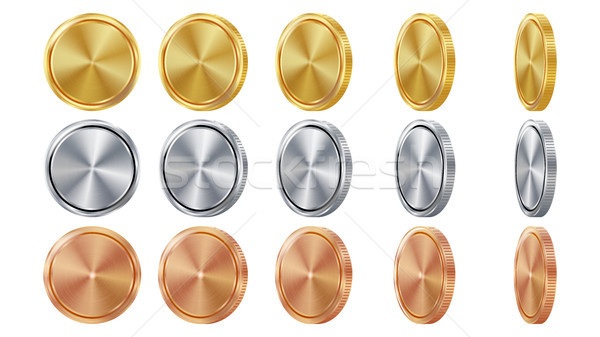 Stock photo: Empty 3D Gold, Silver, Bronze Coins Vector