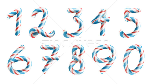 Numbers Sign Set Vector. 3D Numerals. Figures 1, 2, 3, 4, 5, 6, 7, 8, 9, 0. Christmas Colours. Red,  Stock photo © pikepicture