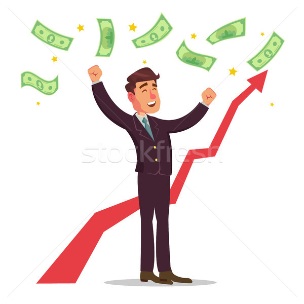 Happy Businessman Vector. Money Bills Falling. Office Worker Getting A Lot Of Money. Poster With Win Stock photo © pikepicture